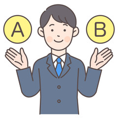 人物_線画03_AとBを提案する会社員男性_ol