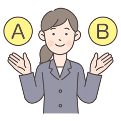 人物_線画03_AとBを提案する会社員女性_ol