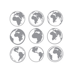 Minimalist Planet Earth Vector Icons with Adjustable Stroke for Websites, Apps, and Templates