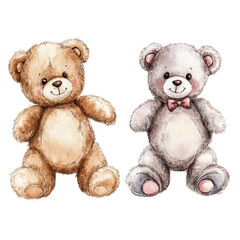 Obraz premium Adorable Watercolor Teddy Bears Sweet Friends Happy Childhood