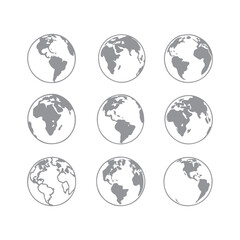Minimalist Planet Earth Vector Icons with Adjustable Stroke for Websites, Apps, and Templates