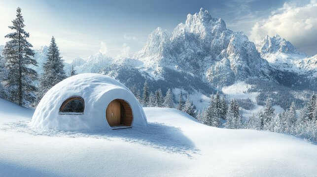 Snowy mountain igloo home winter escape