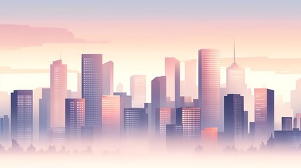 Cityscape Skyline at Dawn Soft Hues of Pink and Purple