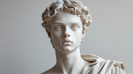 Obraz premium Detailed marble sculpture of a young male figure showcasing classical artistry and craftsmanship from ancient history