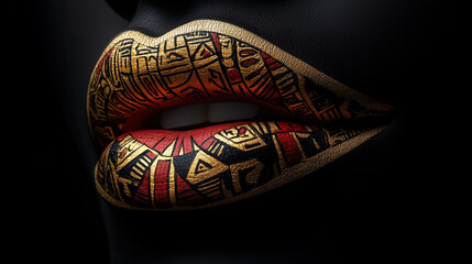 Intricate body art showcases vibrant lip designs with bold patterns and colors during an artistic expression session