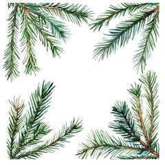 Fototapeta premium Watercolor Evergreen Branches Frame Festive Winter Design