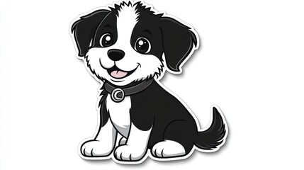 Obraz premium Cute cartoon puppy sticker, sitting, happy expression, for merchandise