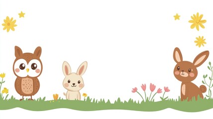 Obraz premium Cute cartoon animals in a meadow