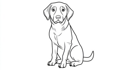 Fototapeta premium Sitting dog line art, simple pet illustration for coloring book, use in children's book or educational material