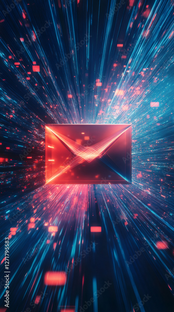 Aufkleber email icon exploding with data streams, symbolizing speed and efficiency of digital communication in
