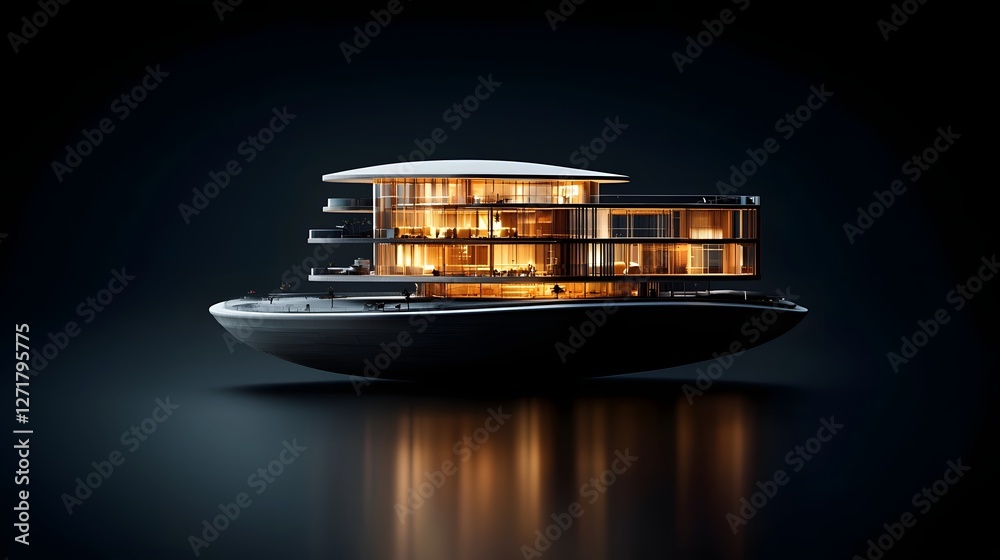 Poster holographic architecture rendering showcasing a floating 3d urban development model with ultra moder