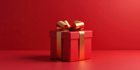 Obraz premium A Festive Red Gift Box with a Golden Ribbon, Ready for Celebration and Surprise