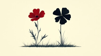 Naklejka premium Stylized illustration of red and black flowers on a light background.