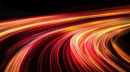 Dynamic light trails in vibrant reds and oranges create a sense of motion and energy against a dark backdrop.