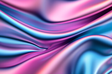 Obraz premium Holographic iridescent fabric with flowing waves of pink and blue colors, creating mesmerizing visual effect. smooth texture adds depth and elegance to design