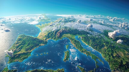 Detailed view of the earth showcasing europe and its surrounding waters