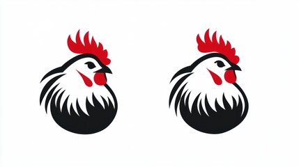 Fototapeta premium Two stylized rooster heads on white background for farm or agriculture