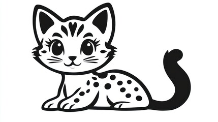 Cute cartoon cat, lying down, simple design, for children's book illustration or apparel design