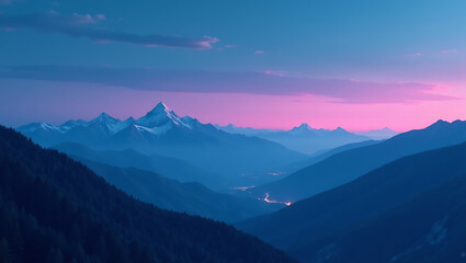 Fototapeta premium Blue Hour Mountain Landscape with Cool Tones