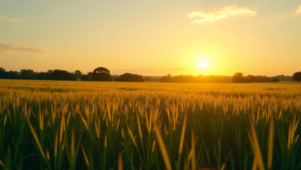 Fototapeta premium Golden Hour Field with Long Shadows