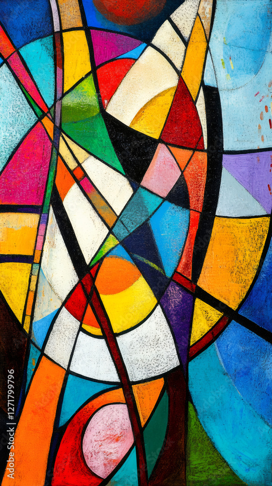 Aufkleber geometric abstract painting featuring vivid colors and dynamic shapes, evoking a sense of energy and