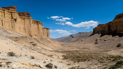 Fototapeta premium Arid Canyon Landscape Under a Bright Blue Sky
