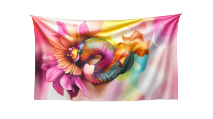 A colorful flower with a snake wrapped around it