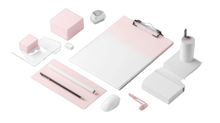 A white clipboard with a pink border sits on a white background