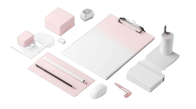 A white clipboard with a pink border sits on a white background