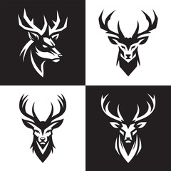 Elegant Deer Head Logo Set in Black and White, Majestic Stag Mascot Logos – Monochrome Vector Icons