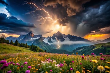 Dramatic Alpine Thunderstorm: High-Resolution Stock Photo of a Mountain Storm