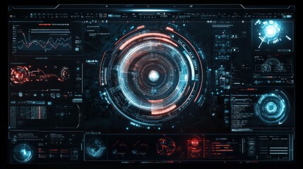 Futuristic HUD interface with data visualization.