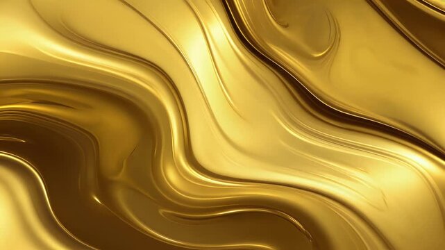 Seamless looping 4K ultra HD video showcasing smooth golden liquid painting patterns providing abstract background perfect elegant design overlays