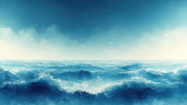Seascape with Turbulent Waves under a Clear Sky, Serving as a Background (Sea, Waves, Sky, Landscape)