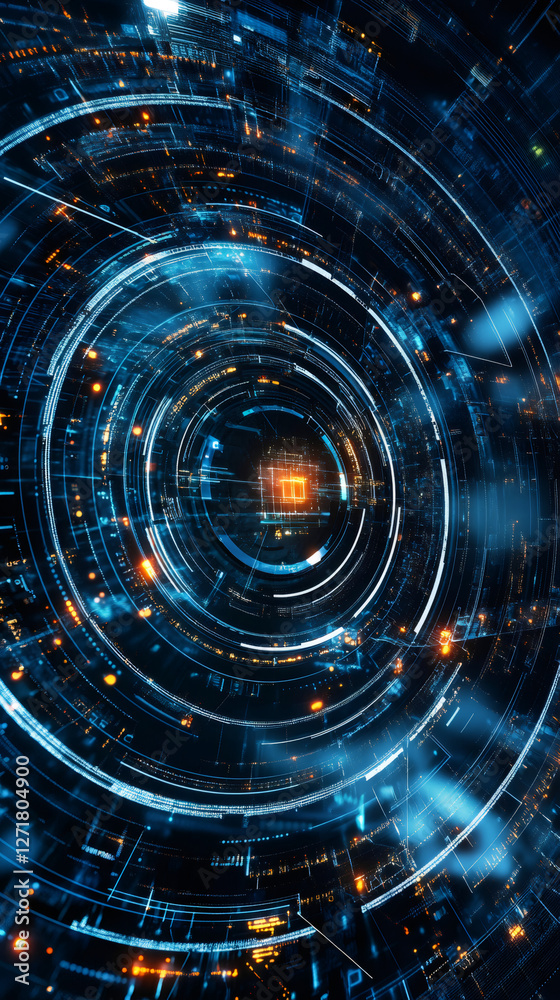 Aufkleber Futuristic visualization of big data with concentric circles, digital information traveling and creating a technological background