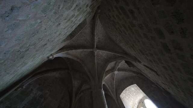 cross-ribbed vault of Gothic architecture. Chateau de Queribus, France