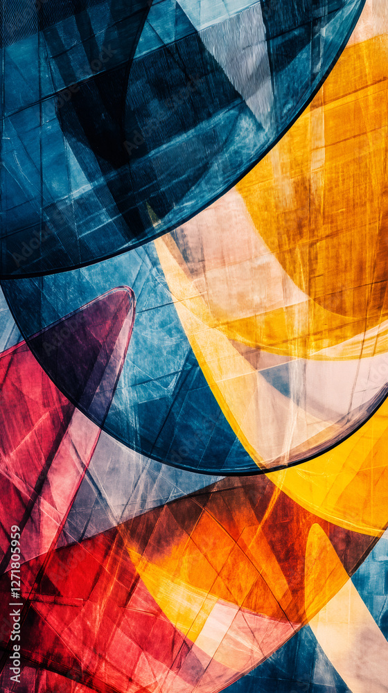 Poster Colorful abstract background featuring overlapping shapes and translucent layers, creating a vibrant and dynamic composition