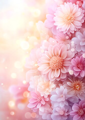 Fototapeta premium A close up of a bouquet of pink flowers. The flowers are arranged in a way that they look like they are blooming. The image has a soft and delicate feel to it, and it evokes a sense of beauty