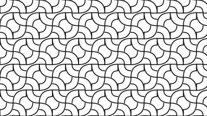Seamless Abstract Geometric Black and White Pattern with Curved Lines