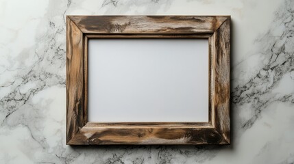 Wooden picture frame template on marble wall