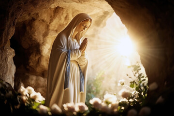 The miraculous Mother of God who appeared to a little girl in a cave. AI generative. © Dar1930