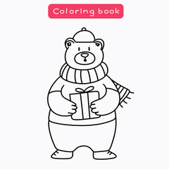 Cute kawaii bear cartoon character coloring page isolated on white background vector illustration