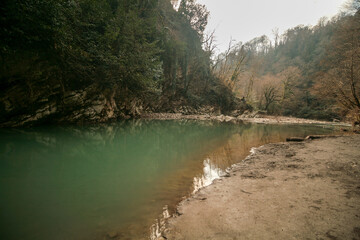 Mountain river in the canyon, Sochi, Russia.
