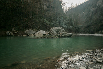 Mountain river in the canyon, Sochi, Russia.