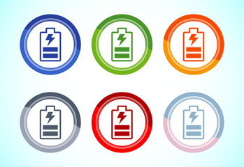 Battery icon design illustration, Battery charging sign and symbol, 6 color button design set