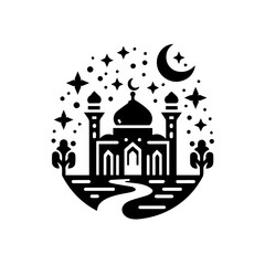vector illustration of a magnificent Muslim mosque welcoming the fasting month of Ramadan, Eid al-Fitr, simple vector logo