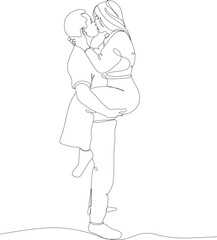 Line drawing of a man and a woman. Vector illustration in a minimalistic style. Kiss men and women. Hand drawn