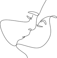 Obraz premium Line drawing of a man and a woman. Vector illustration in a minimalistic style. Kiss men and women. Hand drawn