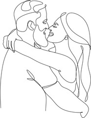 Line drawing of a man and a woman. Vector illustration in a minimalistic style. Kiss men and women. Hand drawn