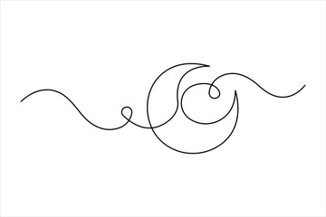Moon continuous one line art drawing of Ramadan Kareem and Eid in outline vector illustration